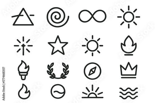 Vibrant Sensor Icons. Basic Sensors flat icons: thermometer, barometer, compass, scale, stopwatch, light meter, motion detector, humidity gauge. Symbolic Tilt-Shift outline icons: