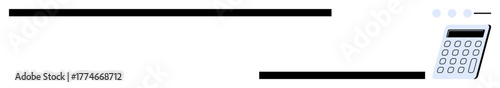 Calculator with numeric keypad and display on the right side, minimalist style with horizontal elements. Ideal for finance, accounting, technology, education, simplicity, productivity, calculation