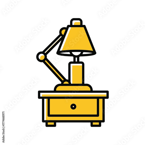 Illustration of a yellow lamp on a nightstand isolated on transparent background