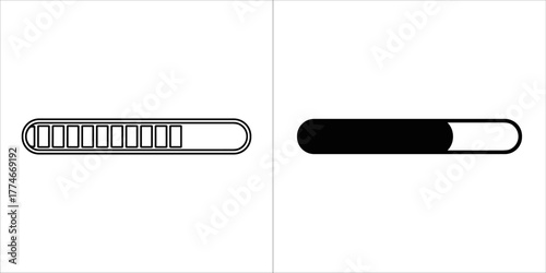 Loading bar icon, partially filled and empty, in black and white outline and solid fill
