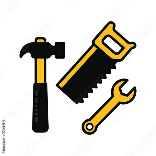 Tools icon isolated on transparent background, a simple and modern design with yellow