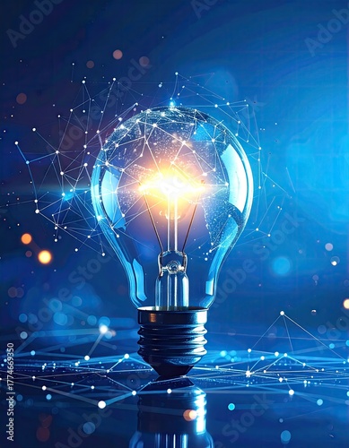 Bright Light Bulb Illuminating Digital Network Representing Innovation and Technology.