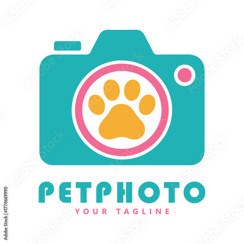 Paw pets photography logo vector icon illustration