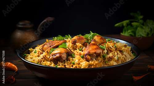 Gourmet chicken biryani with steamed basmati rice