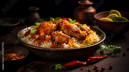 Gourmet chicken biryani with steamed basmati rice
