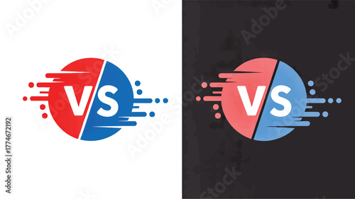 Red and Blue VS Logo with Motion Effect on White and Dark Backgrounds versus competition