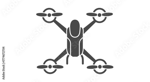 Modern Quadcopter Drone Silhouette Icon for Aerial Photography and Surveillance.