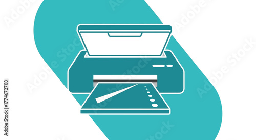 Modern Office Printer with Document Printing Process Illustration.