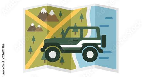 Off-road adventure with a jeep on a detailed map.