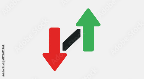 Red down arrow and green up arrow connected by a black line.