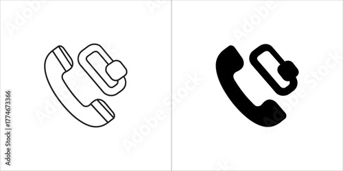 Outline and solid black telephone receiver icon with notification