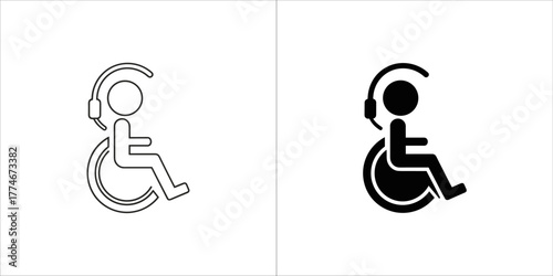 Person in wheelchair with headphones icon