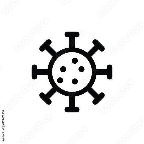 Black virus icon illustration representing a microscopic cell or germ structure, used for science, biology, health, infection, or disease prevention concepts in medical and educational designs.
