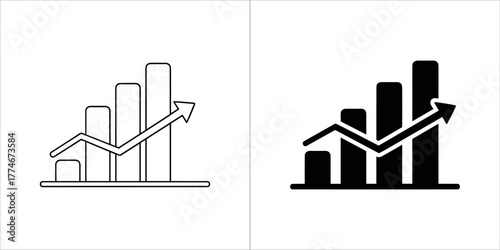 Bar chart showing upward trend with arrow