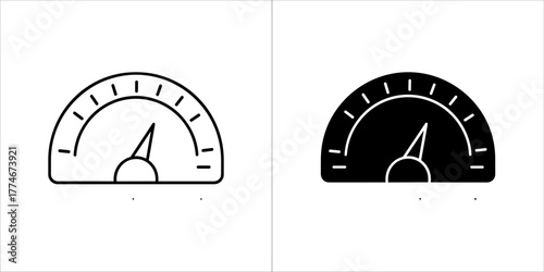 Two icons representing a speedometer, one in outline and one in solid black