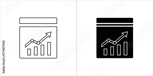 Outline and filled silhouette of a bar chart with an upward trending arrow
