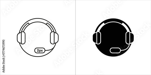 Headset icon, black and white outline and solid fill