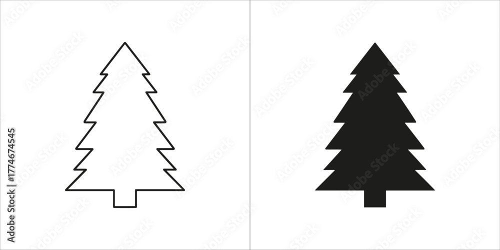 Obraz premium Christmas tree icon in black and white