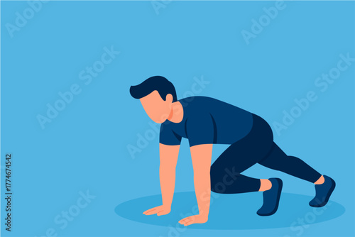 Fit Man Doing Mountain Climber Exercise – Flat Vector Illustration