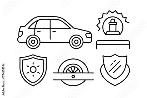 Car Insurance Security Icons Set Outline automobile vehicle