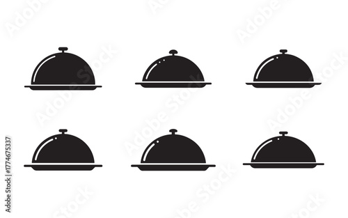 Elegant Food Dome Vector Icons for Restaurant Menus and Catering Services Minimalist Black and White Design
