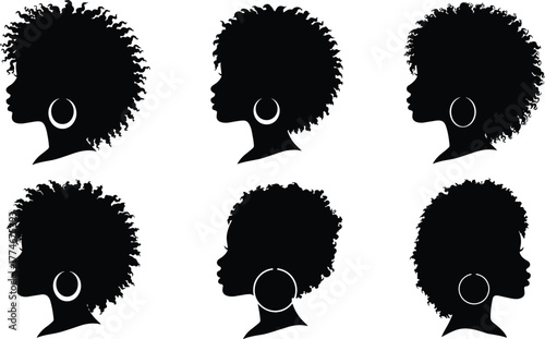 Afro hairstyle silhouette, black woman profile, natural hair fashion, hoop earrings style, cultural beauty diversity, textured curls, modern afro art, elegant hairstyle inspiration, African heritage