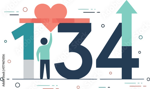 Vector illustration of man reaching for heart on number 134