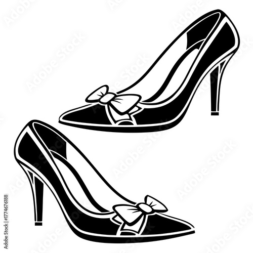 Elegant high heel shoes with bow design in black and white style