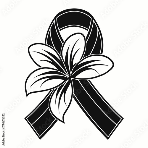 Black ribbon with flower symbol for mourning and remembrance