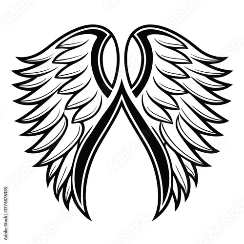 Stylized black angel wings illustration on white background