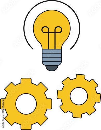 Light Bulb and Interlocking Gear Wheels Flat Icon for Idea Innovation and Engineering