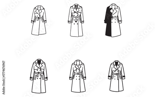 Elegant Trench Coat Collection Fashion Design Illustration for Apparel and Style with Different Designs and Patterns