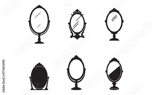 Elegant Vanity Mirrors Silhouette Collection in Black and White for Interior Design and Decorative Arts Projects