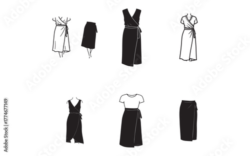 Elegant Wrap Dress and Skirt Collection Fashion Design Elements for Designers and Illustrators with Classic Style
