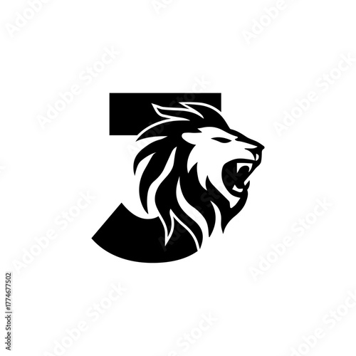 Letter J with Roaring Lion Logo, vector