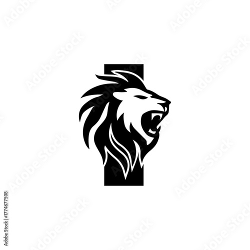 Letter I with Roaring Lion Logo, vector
