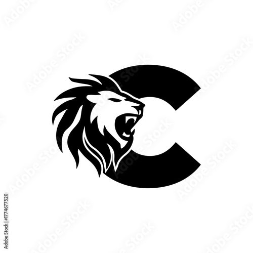 Letter C with Roaring Lion Logo, vector