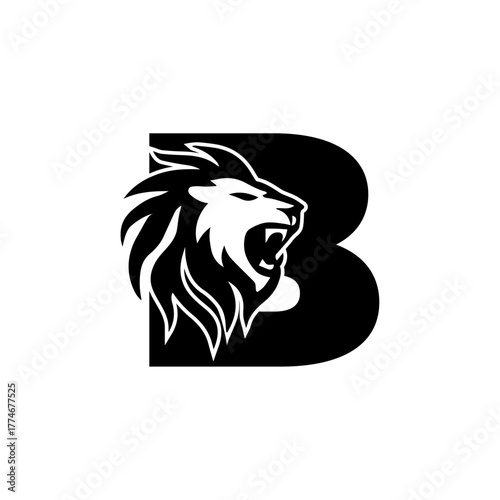 Letter B with Roaring Lion Logo, vector