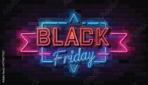 Black Friday banner designed like a neon shop sign at night