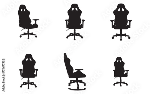 Gaming Chair Silhouette Set for Esports and Office Use Ergonomic Design in Multiple Angles Ideal for Web Design and Presentations