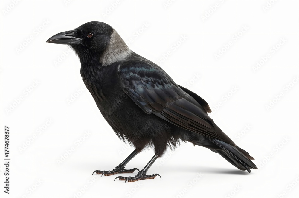 Obraz premium Hooded crow isolated white background studio shot
