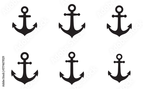 Nautical Theme Pattern with Black Anchors on White Background Graphic Resource for Design Elements and Prints