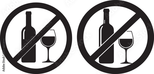 Two no alcohol signs with bottle and wine glass silhouette