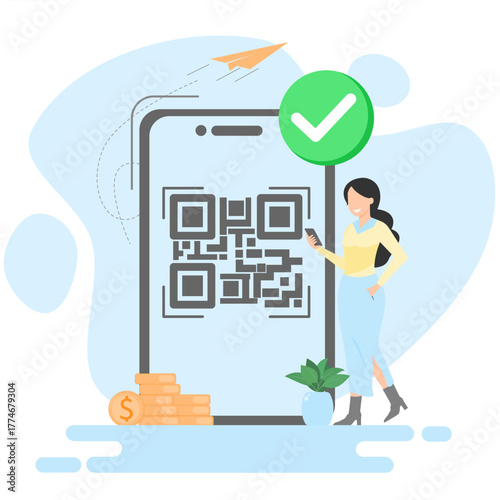 Illustration of Online Financial Transactions via QR Code in Mobile Application