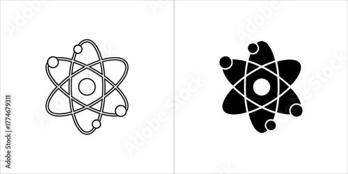 Atom icon in black and white illustration