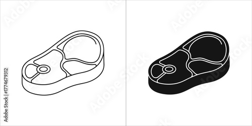 Steak icon in black and white illustration