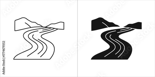 Simple icon of a river flowing through a landscape