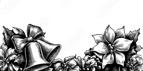 Festive border with bells and bow motifs for christmas design