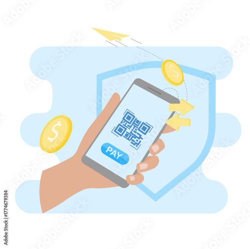 Illustration of Digital Payment Protection via Mobile Phone and QR Code