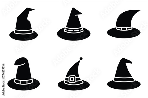witch hat icon set, of vector icons isolated on a white background.